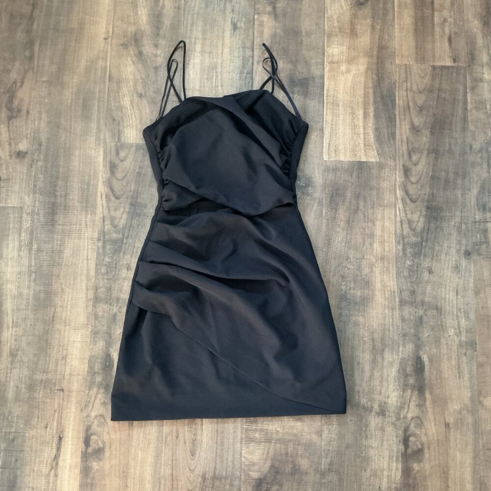 ZARA Black Draped Satin Mini Dress | Size Small | Strappy Cocktail Party Dress